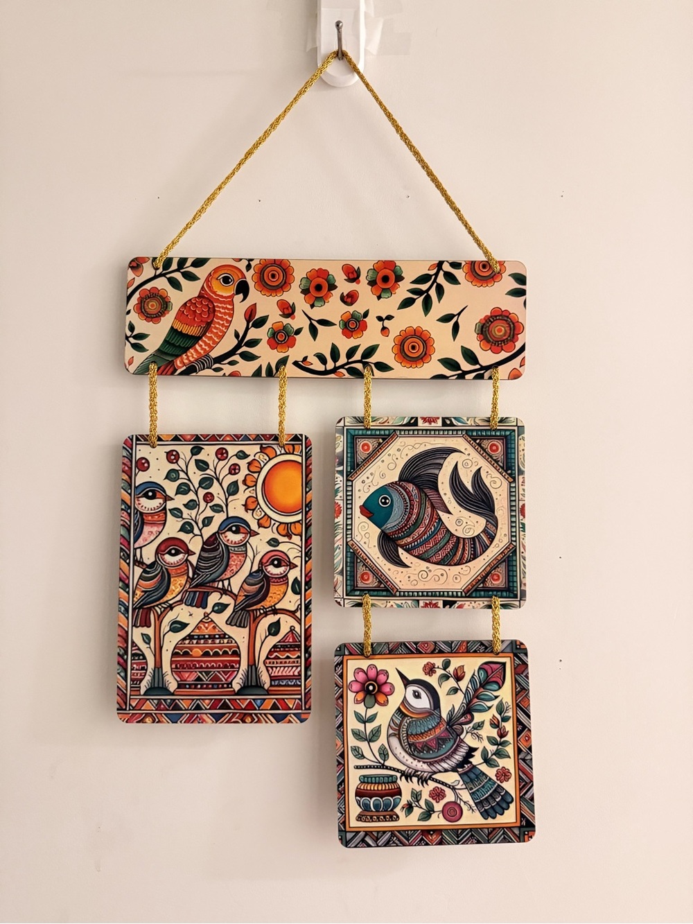 Handpainted Folk Bird Wall Hanging - Multicolor